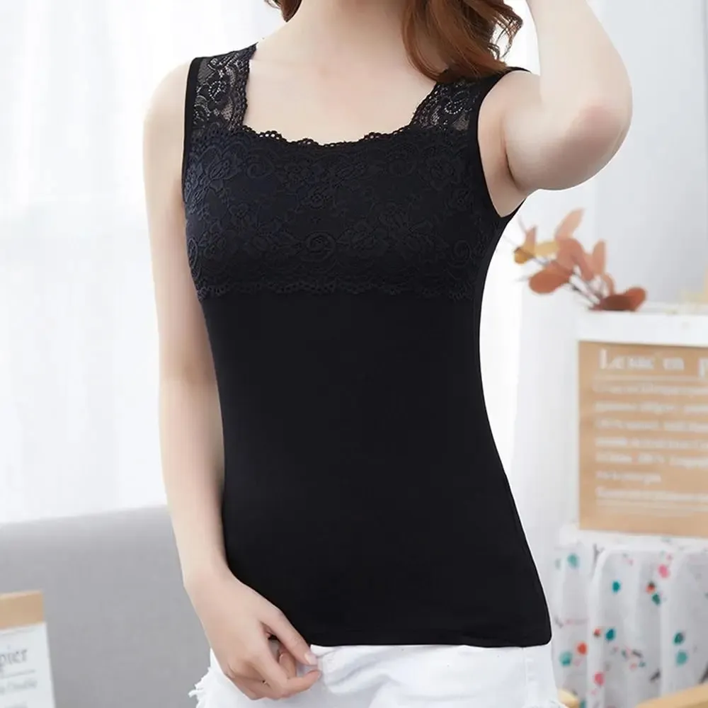 Casual U Neck Summer Tank Tops Sleeveless Slim Fitted Tops With Lace Camisoles Cami Top Shirt for Women With Lace