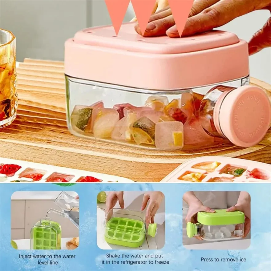 Ice Cube Bottle with Straw 2 In 1 Touch-Free Push-Type Ice Cube Making Bottle Easy Release Water Bottle Ice Mold