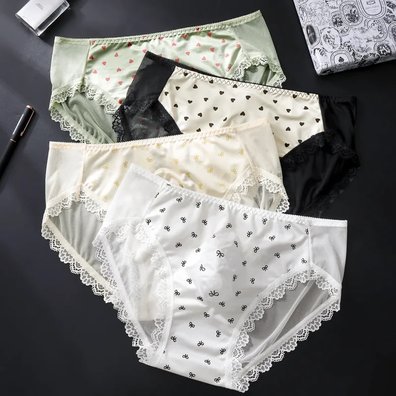 Sexy Lace Mens Briefs 3D Pouch Floral Edge High Elastic Sweet Heart Bow Print Mesh Splicing Underwear — image 10