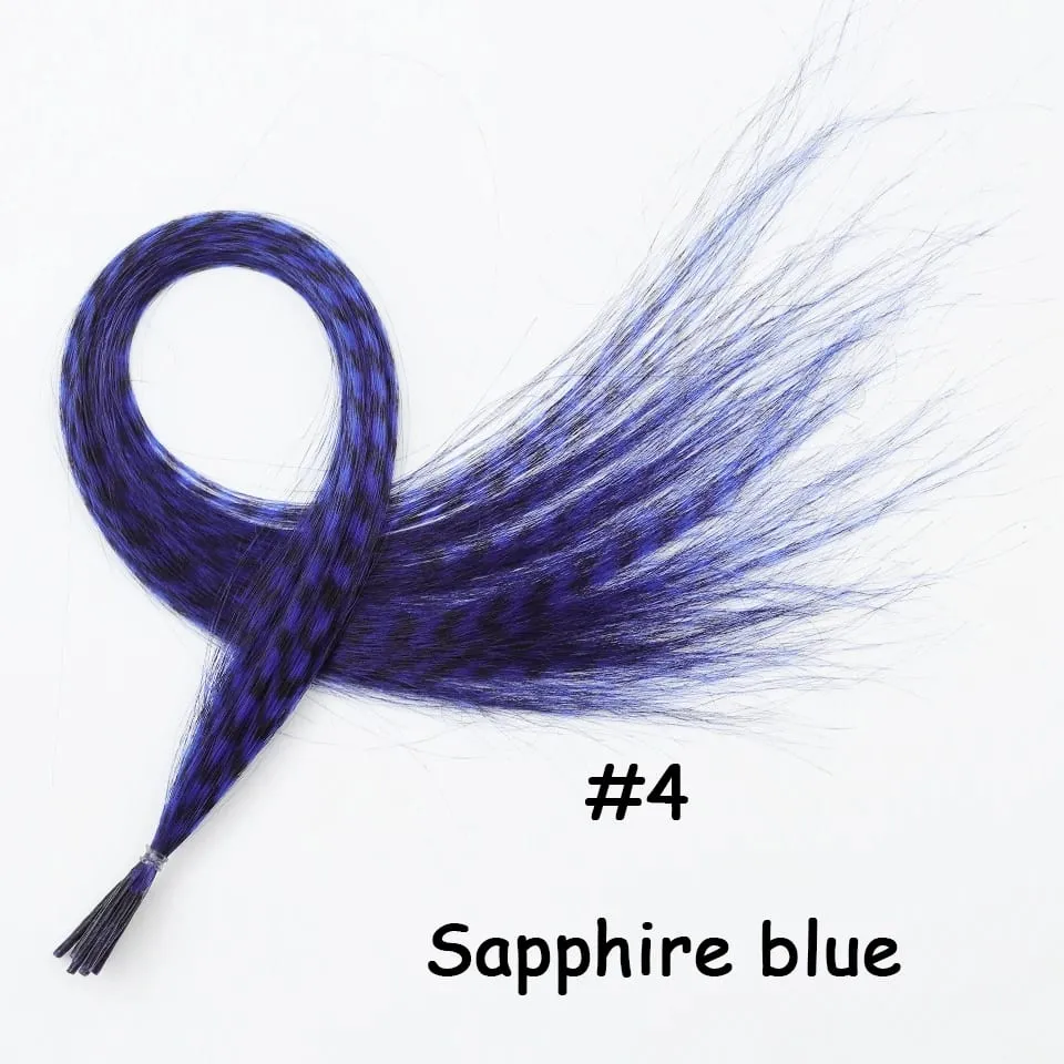 Synthetic Colored Feather Hair Extensions 16Inch Blue Purple For Women Zebra Line Feather Hairpiece For Women New Year Carnival — image 10