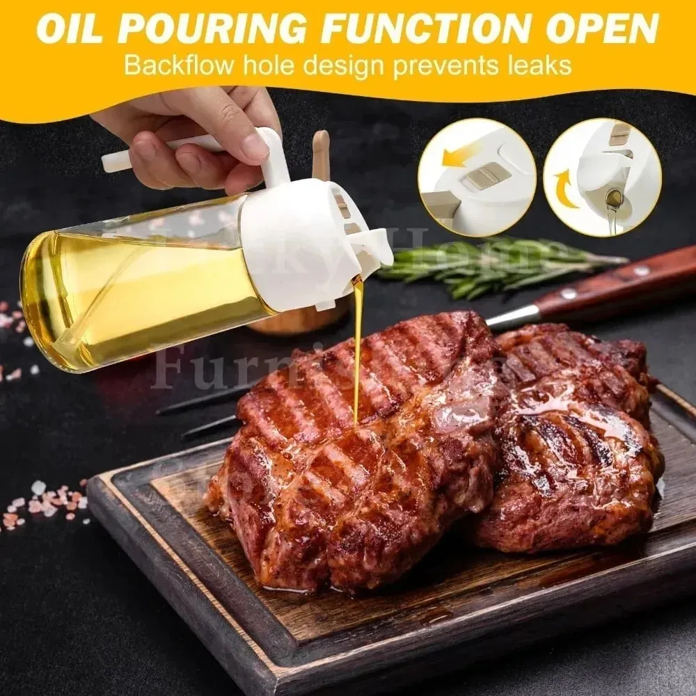 500ML 2-in-1 Dual Use Plastic Olive Oil Sprayer Dispenser Spray Pour Bottle Vinegar Mister Air Fryer BBQ Salad Kitchen Tools — image 4
