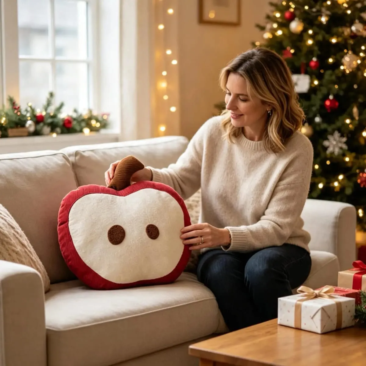Red Apples Shaped Throw Pillow Soft Plush Cushion for Sofa Bedroom Novelty Decorative Sleeping Reading Rest Christmas Gifts