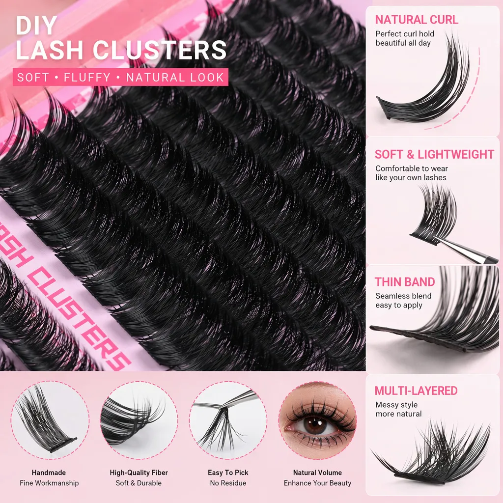 800PCS Lash Extension Kit DIY Clusters Eyelash Extension Kit Lashes Kit with Lash Bond and Seal Lash Tweezers — image 2