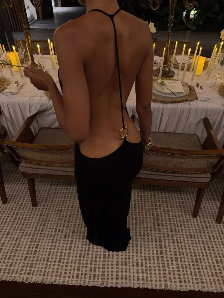 Tossy Women Halter Backless Bodycon Maxi Dress Open Back Spaghetti Strap Gold Ring Evening Party Gown Summer Beach Long Dress — image 3