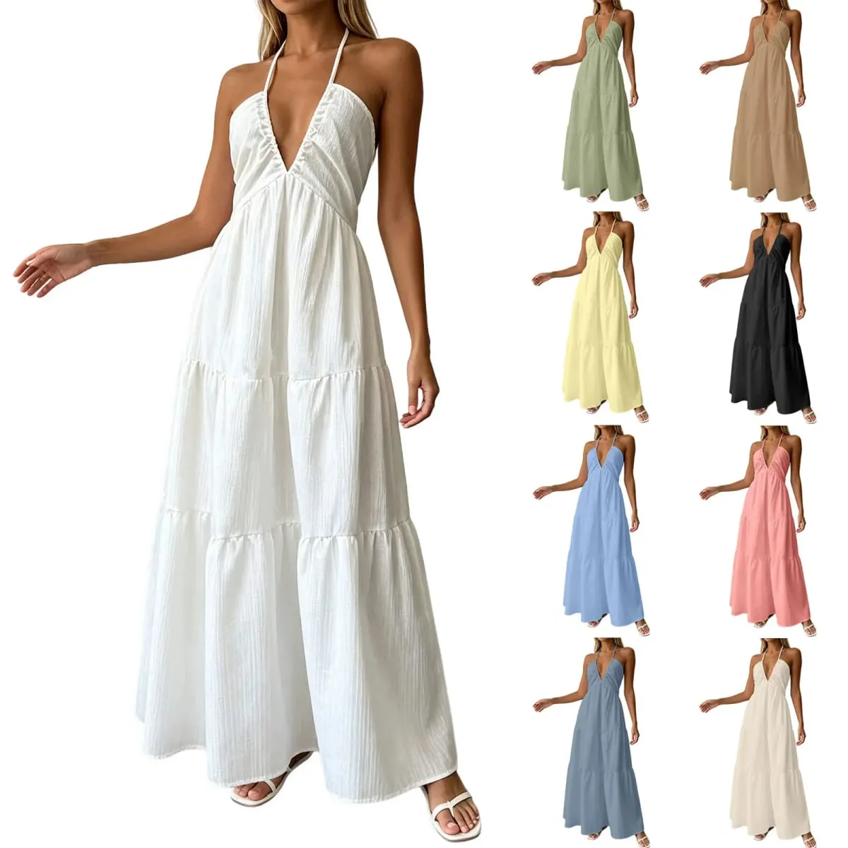 Summer Halter Neck Women's Dress Elegant Chic Wedding Party Beach Dress Backless Flowy Vacation Boho Sling Long Dresses Women — image 2