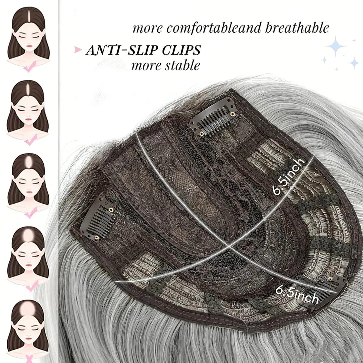 18in Clip in Synthetic Hair Topper with Bangs for Women lightly Curled Ends Wiglets Synthetic Fiber Pieces for Women — image 5