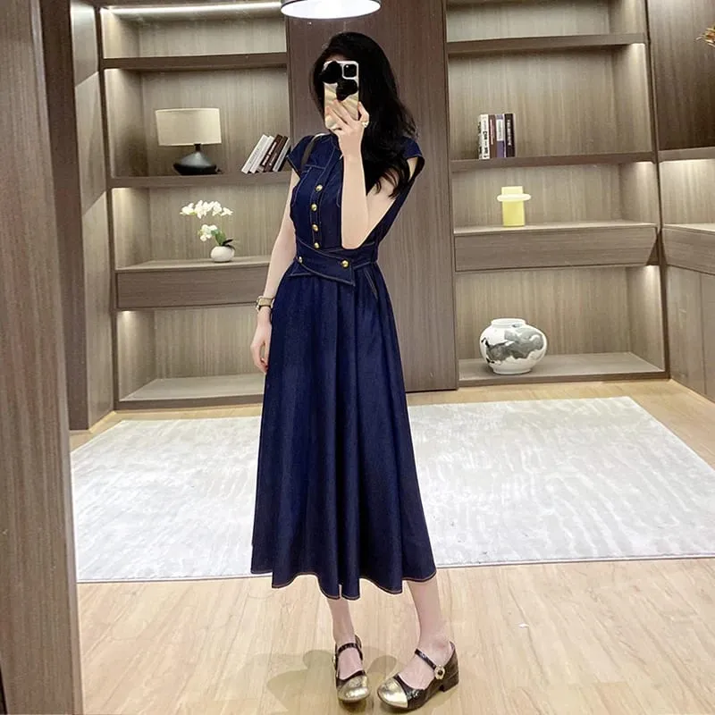 Sleeveless Denim Dress 2026 Summer Short Sleeve Women Dress Slim A-line Casual Commute Dresses — image 3