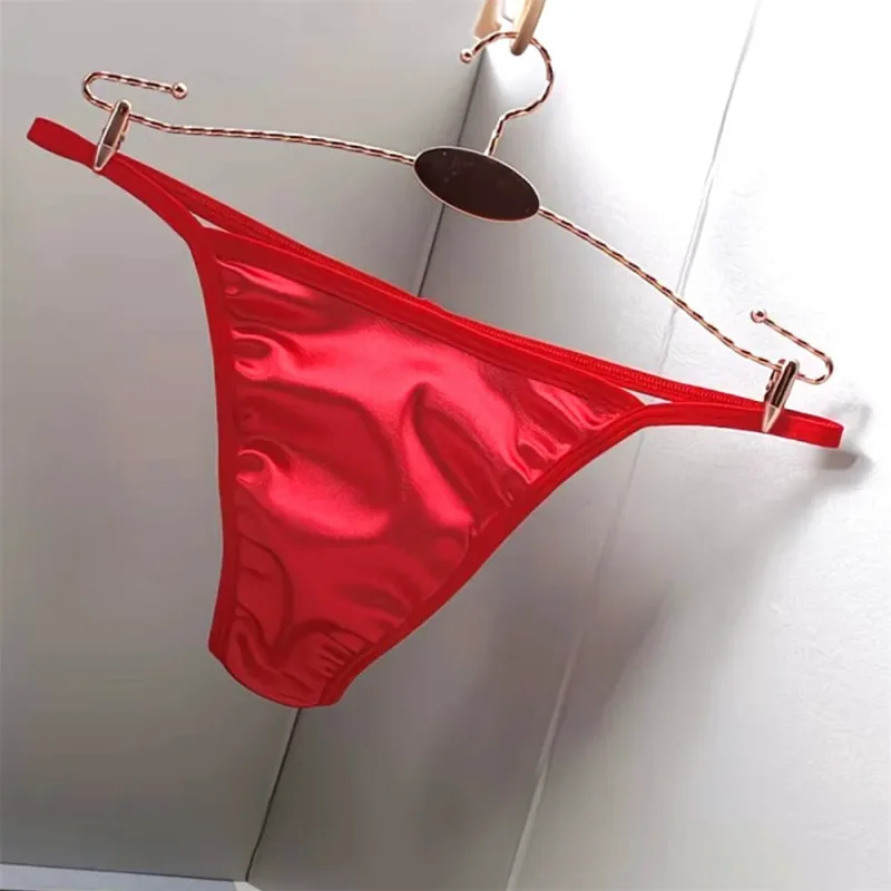 2PCS Men's T-back Thong Sexy Thin Strap Glossy Ice Silk Underwear Male U Convex Night Bikini Low Waist Plus Size Satin G-strings — image 8