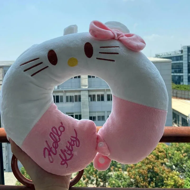 Sanrio 귀여운 U 자형 목 베개 헬로 키티 Purin Pochacco 휴대용 ​​낮잠 베개 목 지원에 적합 Kuromi 플러시 장난감