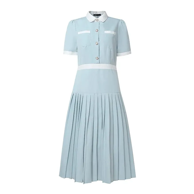 2026 ZANZEA Summer Elegant Lapel Neck Short Sleeve Sundress Women Stylish A Line Pleated Dresses Patchwork Work Midi Dress Robe