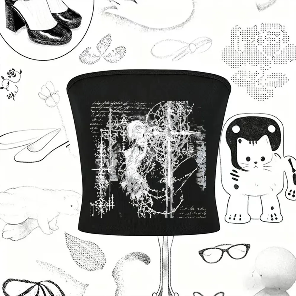 2000s Y2k Tops With Suspenders Aesthetic Women's Blouses Goth Clothes Tanks & Camis Crop Top Women Emo 90s Vintage Clothes Woman — image 2