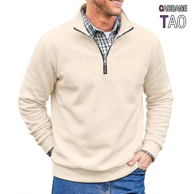 Men Spring and Autumn Half Zip Pullover Sweatshirts Solid Color Outdoor Casual Tops Long Sleeve Hoodie for Sports and Daily Wear — image 2