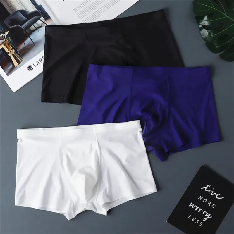3 pièces de haute qualité hommes sous-vêtements en soie glacée été mince respirant sans couture culottes Sexy hommes caleçons grande taille — image 10