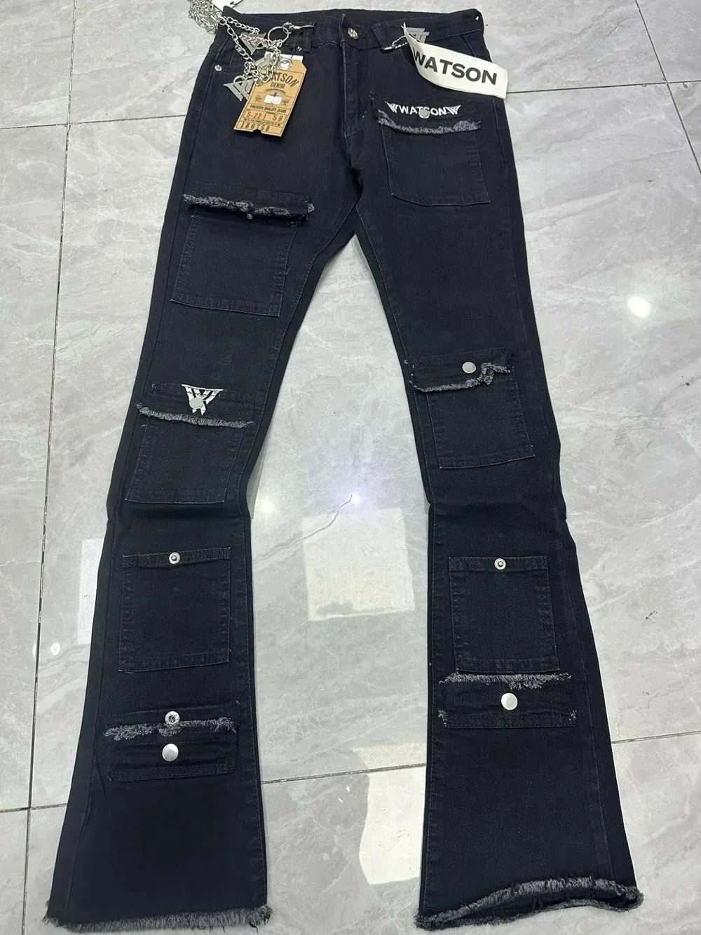 2026 Men's Multi-Pocket High Street Quality Slim Fit Skinny Long Denim Flared Men Yellow Red Pink Jeans Pants — image 8