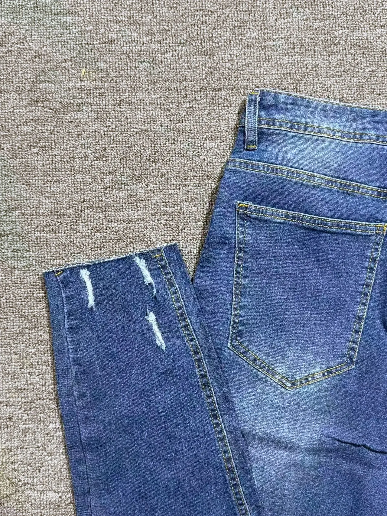 Slim Fit Jeans Men Blue Washed Whisker Ripped Details Jeans Classic Mid Waist Blue Tone All Season Pants Urban Daily Stylish Bot — image 6