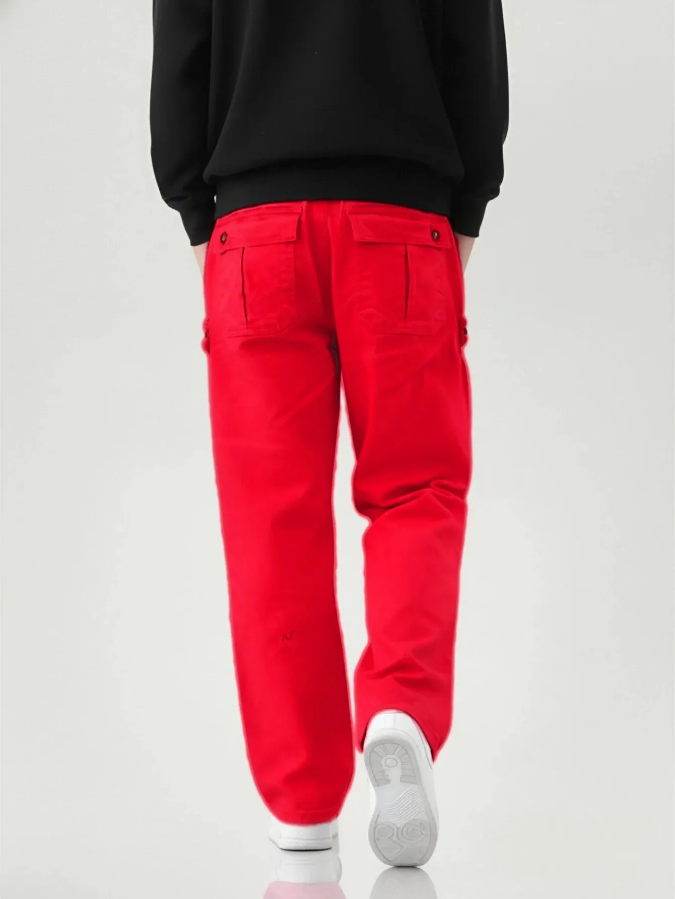 Men's Stretch Waist Pants Basic and Versatile Design Business Classic Style Red Loose Straight Pants — image 4