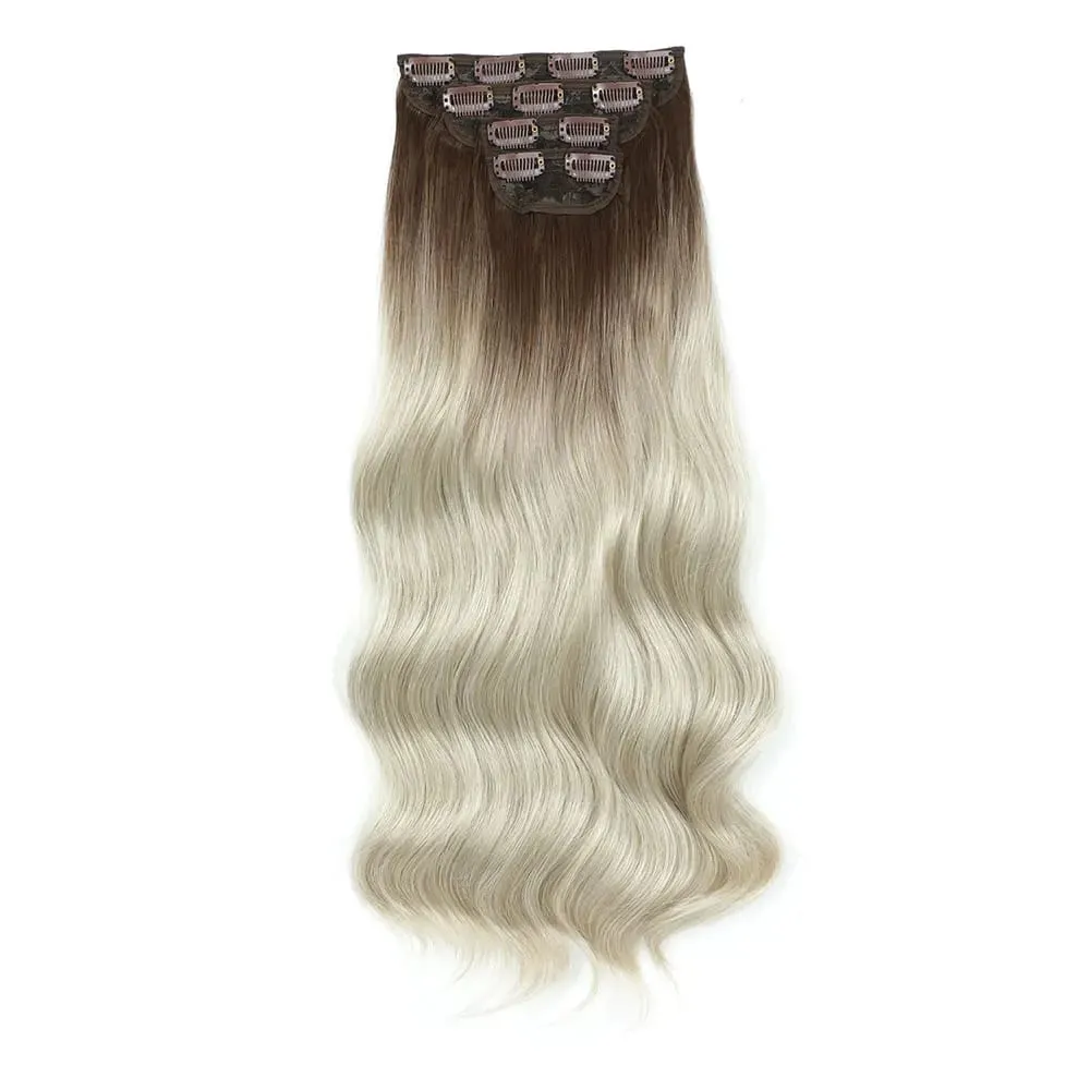 4Pcs/Set 11 Clips 22 Inches 220g Beach Waves Clip in Hair Extensions Sandy Blonde Champagne Heat Resistant Synthetic Hairpiece — image 20