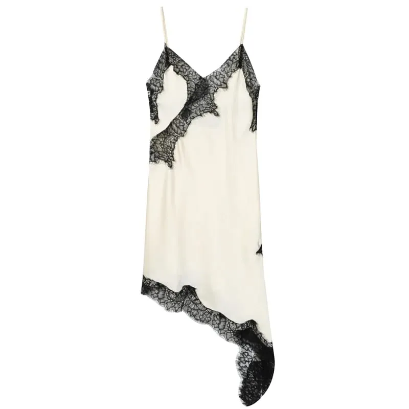 2025 Women's Lace Asymmetric Dress Sexy Midi Slip Dress Chic Sleeveless Backless Vestido Luxury Women's Elegant Party Dress