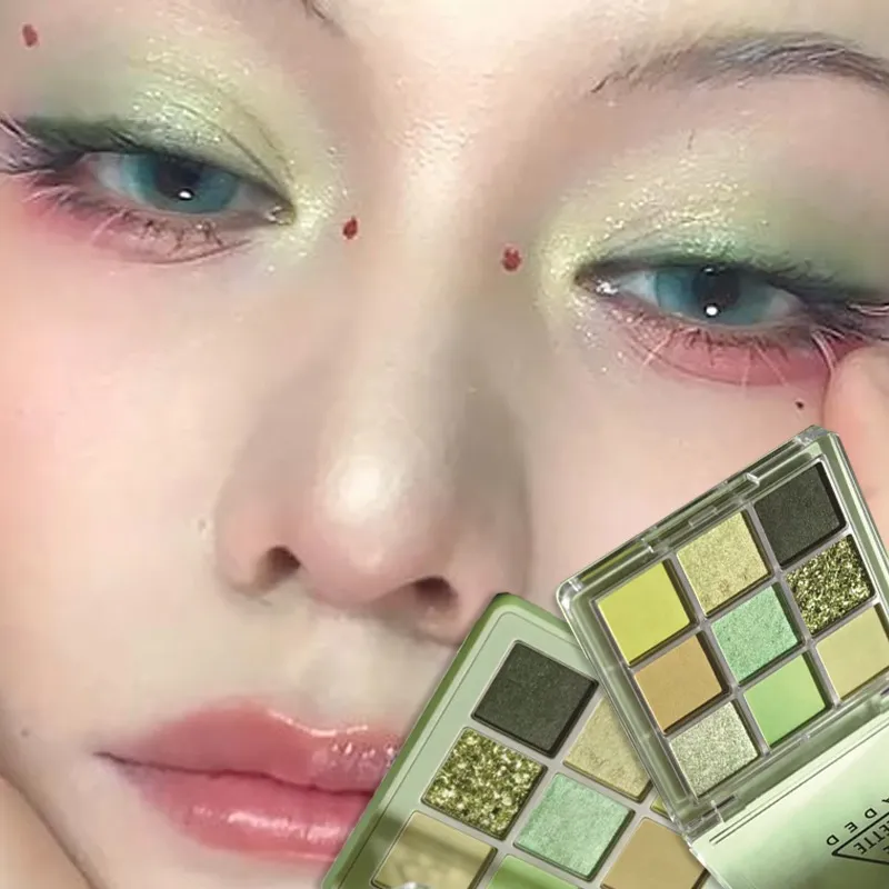 9 Colors Eyeshadow Palette Matte Mint Green Waterproof Lasting Pearlescent Shimmer Forest Eyeshadow Powder Eyes Makeup Cosmetics