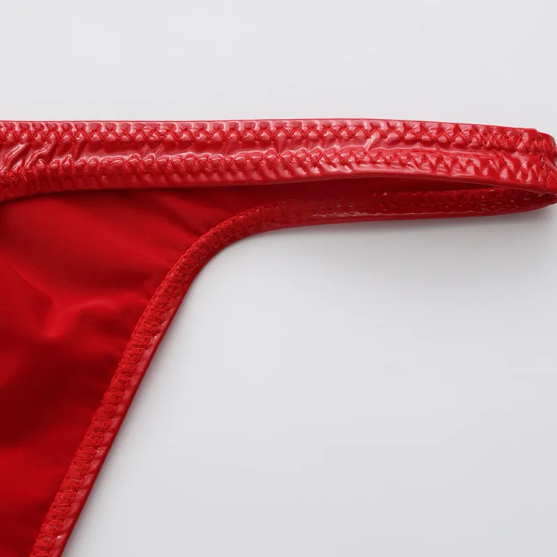 Men Glossy Faux Leather G-string Briefs Thin-Strap Low Waist Underwear Men's Panties Lingerie T-back Male Briefs Lingerie