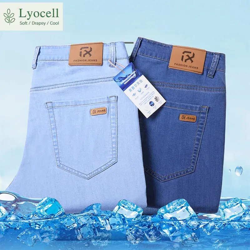 Lyocell Jeans Summer Ultra-Thin Elastic Straight Men's Denim Pants Fashion Korean Soft Drape Cool Business Casual Trousers — image 2