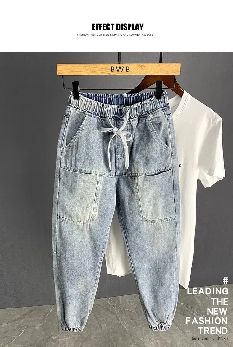 Novo outono de luxo streetwear coreano harajuku estiramento fino sólido denim casual calças lápis calças jeans baggy calças de carga
