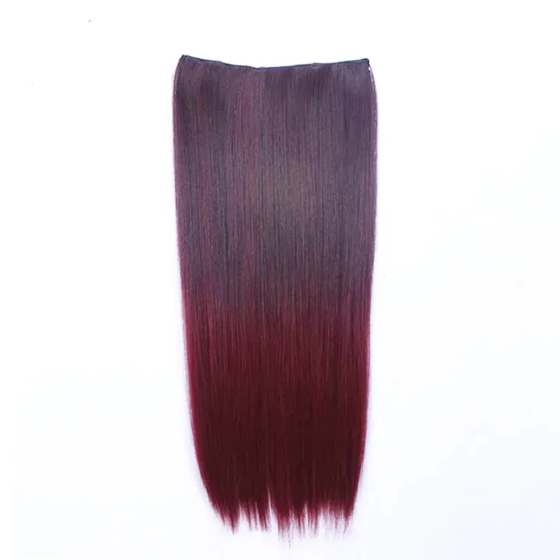 Zolin Straight Hair Clip In Hair Extension Rainbow Colorful Ombre Color One Piece With 5Clips Synthetic Cosplay Hairpieces
