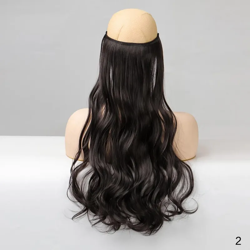 32' Invisible Wire Hair Extensions Curly Black No Clip One Piece Synthetic Hair Piece for Women Natural Long Heat Resistant