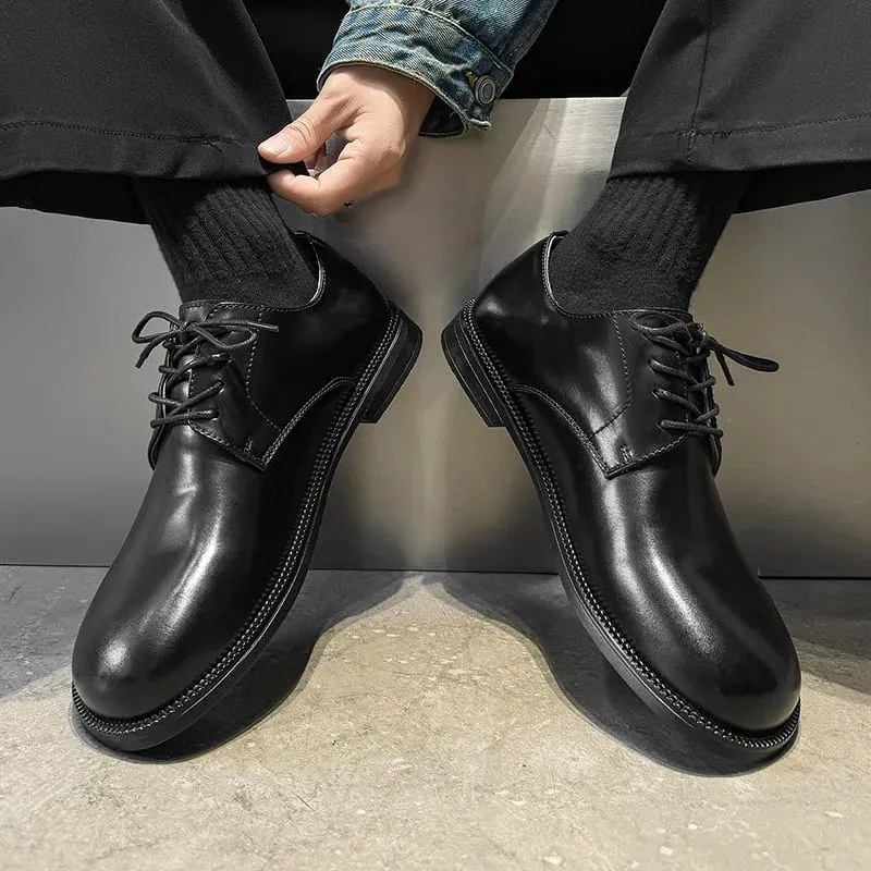 Herren-Derby-Schuhe mit runder Spitze und Schnürung, Retro, schlicht, rutschfest, atmungsaktiv, bequem, modisch, Pendlerschuhe — image 5