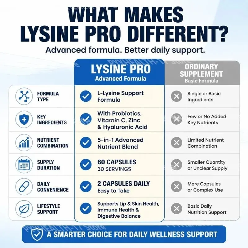 Lysine Pro Capsules with Probiotics and Vitamin C for Skin Health and Digestive Balance and Zinc for Men Women 60 Capsules