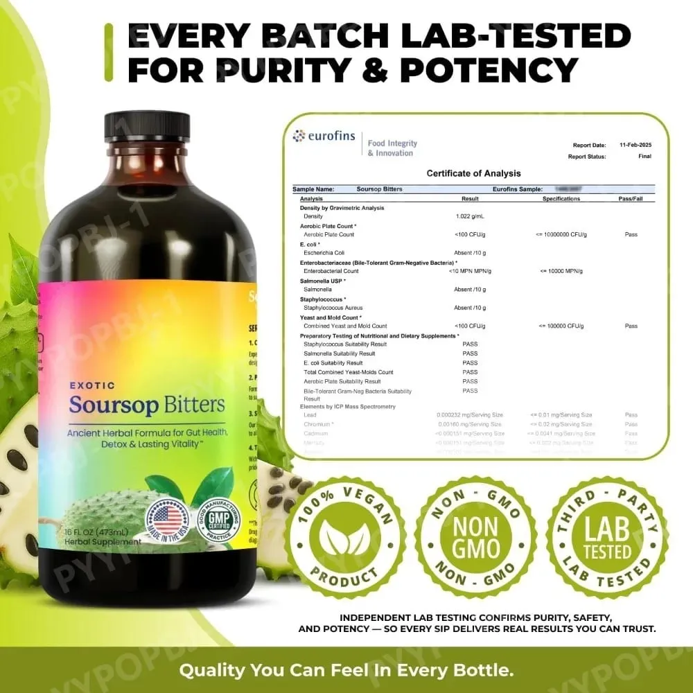 Soursop Bitters Liquid Herbal Extract Plant Based Guanabana Blend with Ginger Turmeric and Sea Moss Daily Wellness Supplement — image 7
