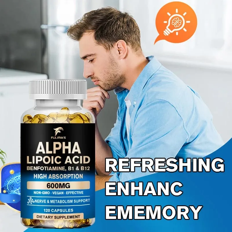 Alpha Lipoic Acid Capsules with Vitamin B12 for Energy Support Heart Health Neuropathy Relief Dietary Supplemen Non-GMO — image 6