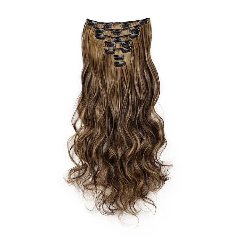 Synthetic 24Inch 7pcs/set Long Curly Clip In Hair Extensions Heat Resistant Fluffy Hairpiece for Women Daily Party Use — image 12