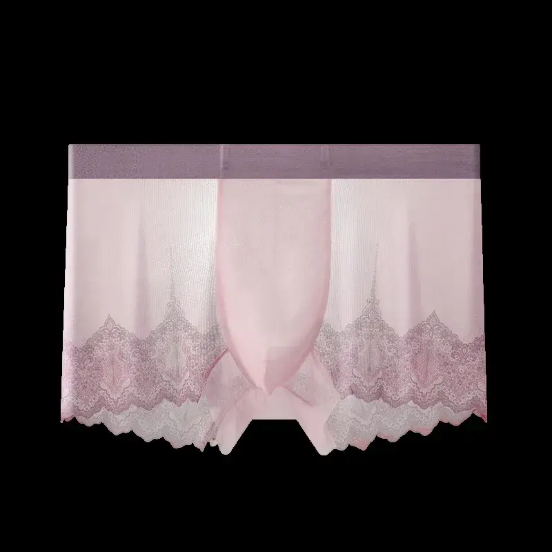 Homens rendas malha retalhos roupa interior verão ultra fino respirável boxer shorts sexy bulge bolsa calcinha ver através do tronco — image 2