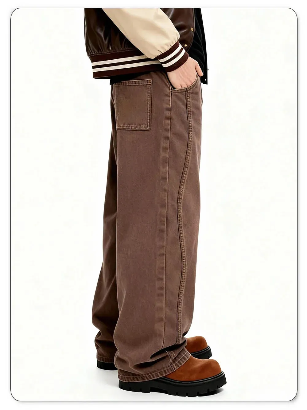 American Retro Men's Brown Casual Baggy Wide Leg Jeans Korean Cartoon Elephant Embroidery Loose Wide Leg Denim Pants Unisex — image 7