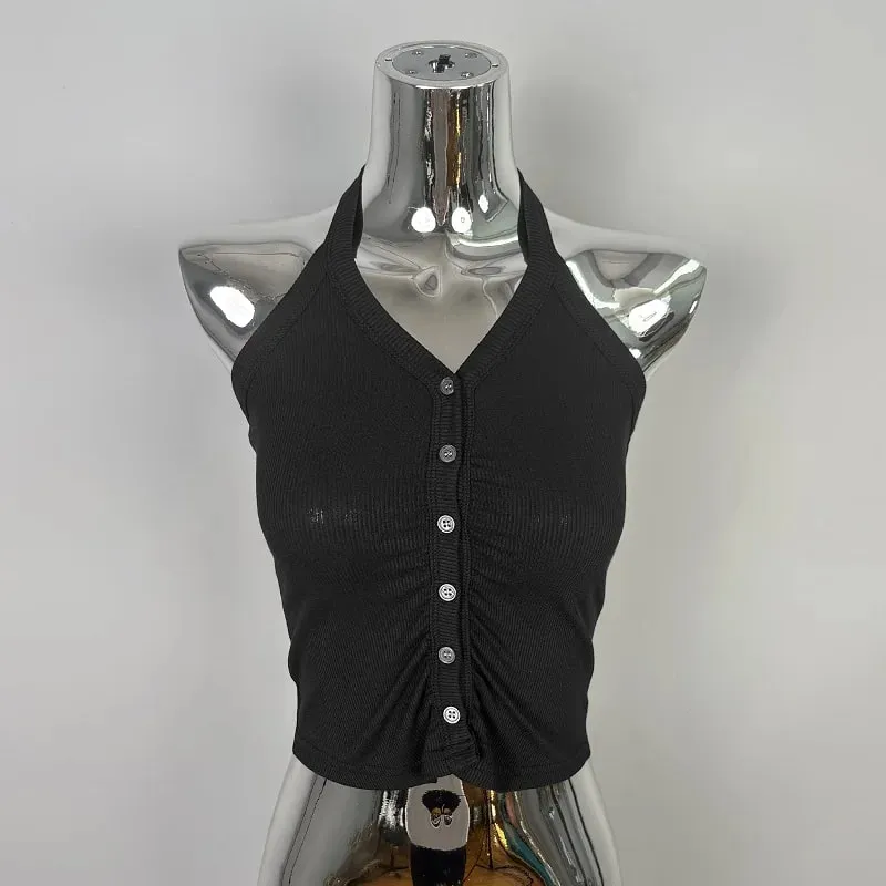 Korean Dongdaemun Pure Desire Spicy Girl Camisole Sexy Slim Women's Crop Tops Feminine Neck Hanging Halter Tank Top Y2K Clothes