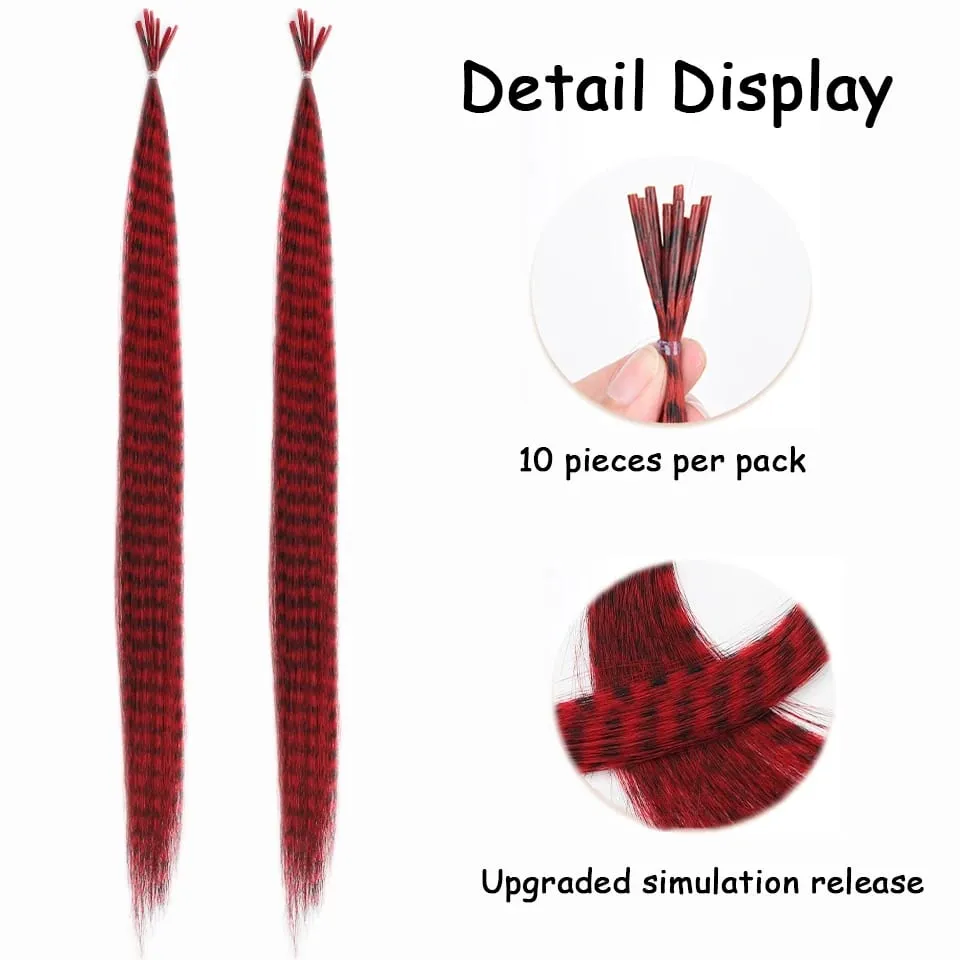Synthetic Colored Feather Hair Extensions 16Inch Blue Purple For Women Zebra Line Feather Hairpiece For Women New Year Carnival — image 5