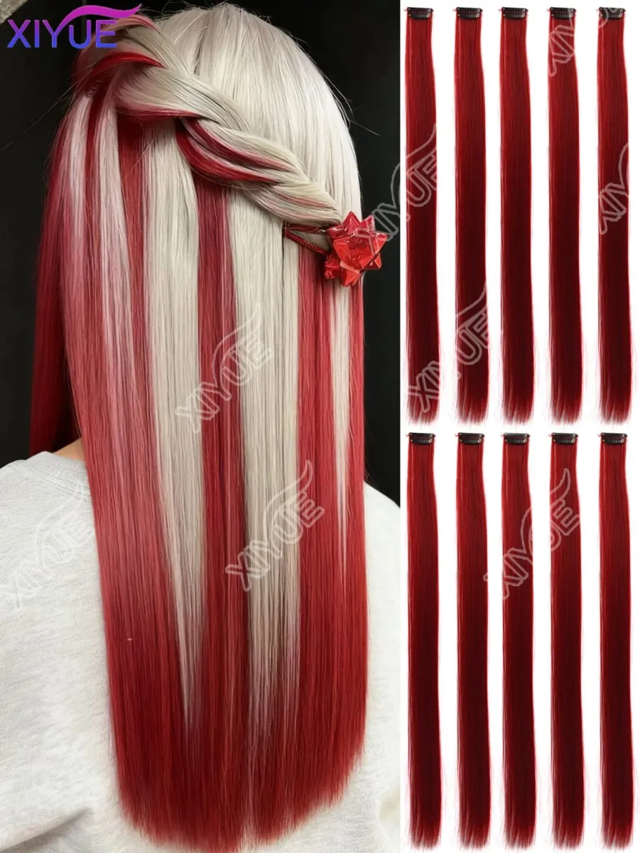 10Pcs Clip In Hair Clip In Wave Curly Hair Purple Red Wavy Hair With Clip In Hair Extension Synthetic 20inch Halloween Christmas — image 11