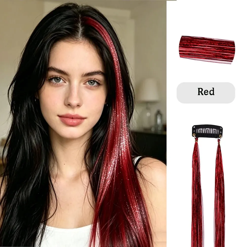 Multi-color Laser Wire Hair Extensions Shiny Tinsel Clip-in Hair Pieces Glitter Colored Hair Strands for Daily & Party Hairstyle — image 12