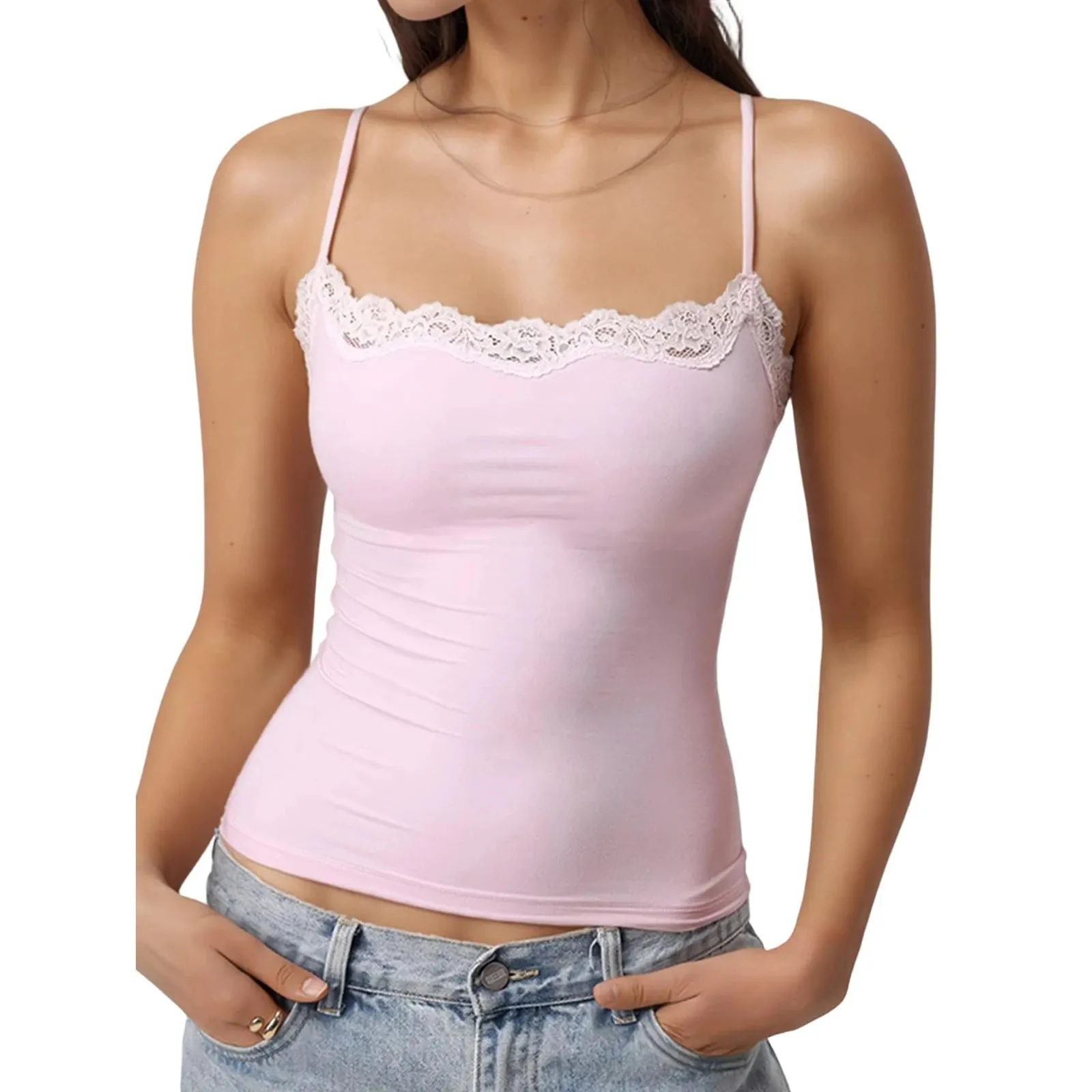 Sexy Lace Style Aesthetic Sweet Tank Tops Women Sleeveless Casual Solid Color Tanks Harajuku All Match Cropped Thin Fashion Cami — image 8