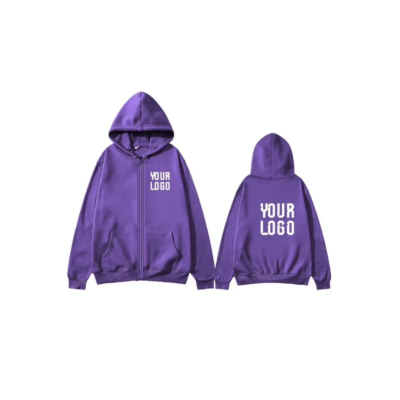 Solid Color Zipper Hoodie | Customizable Text Pattern Jacket | Unisex Team Customization — image 7