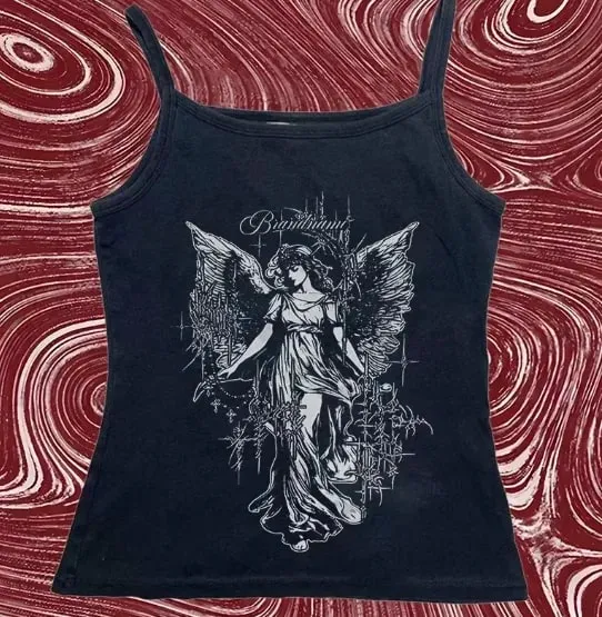 Women Y2K Gothic Spaghetti Strap Cami Tank Top Dark Angel Graphic Print Slim Sleeveless Alt Aesthetic Casual Party Ladies Tops — image 3