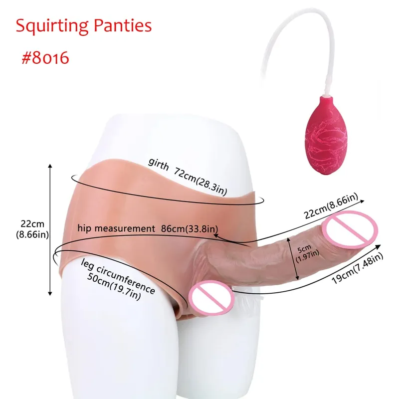 Black Nude Silicone Squirting Panties With Simulated Solid Penis Strapon Big Realistic Ejaculation Dildo Sex Toy For Women
