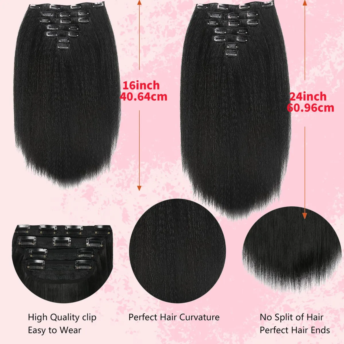 Yaki Straight Clip in Hair Extensions Synthetic hair 7Pcs hair Clip in for Women Soft Hair Everyday Special Events Easy to Style — image 3