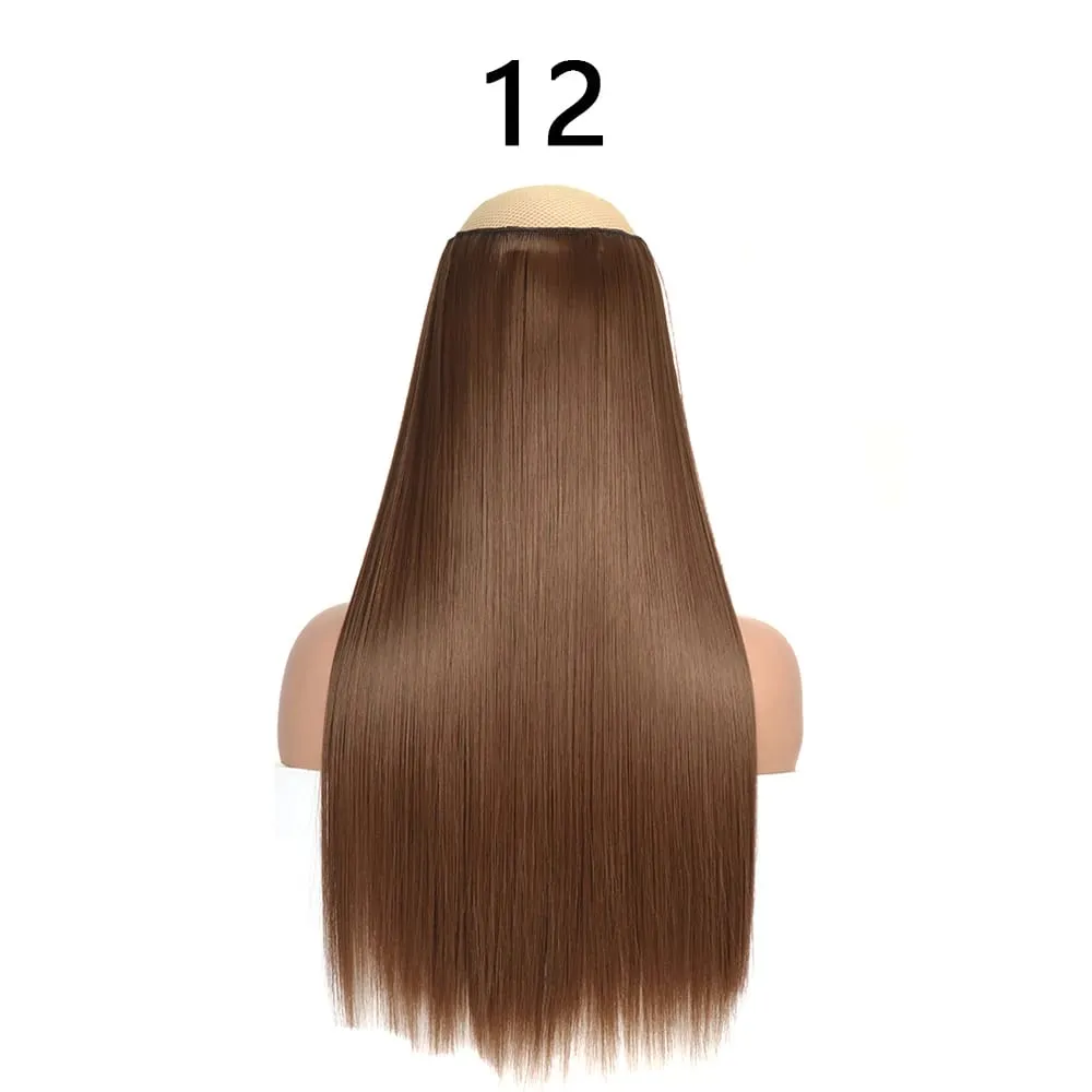 Synthetic 24Inch Hair Extensions OnePiece 5 Clips Long Straight Hairstyle Heat Resistant Fake Hairpiece For Women Natural Brow — image 13