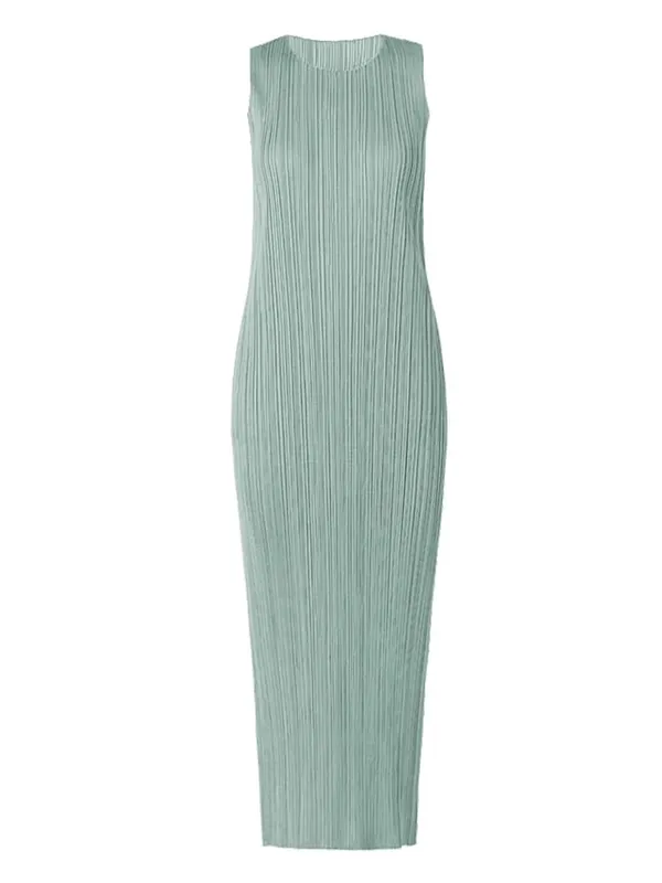 Miyake Pleated 여성 드레스 여름 민소매 긴 클래식 한국 패션 캐주얼 우아한 여성 Lce 워터 블루 비치 드레스 TP5045
