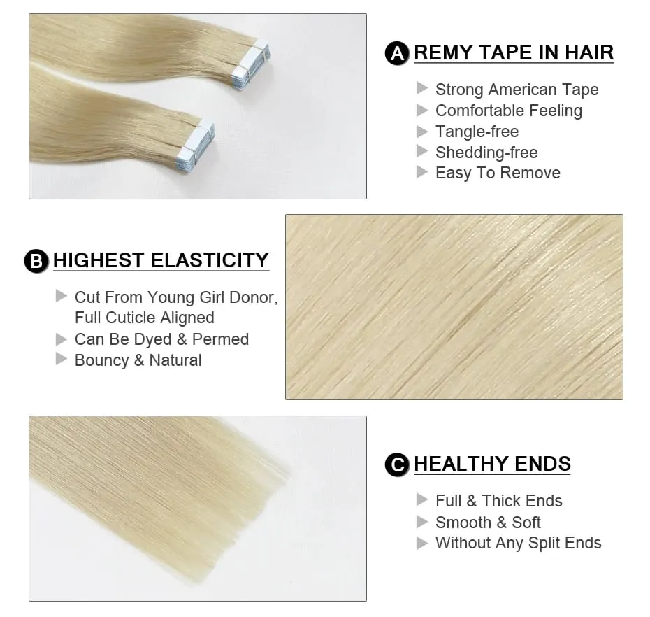 Hero Remy Hair Tape in Natural Hair Extension Human Hair Blonde Color 100% Remy Human Hair Seamless Skin Weft Glue On 2.5g/piece