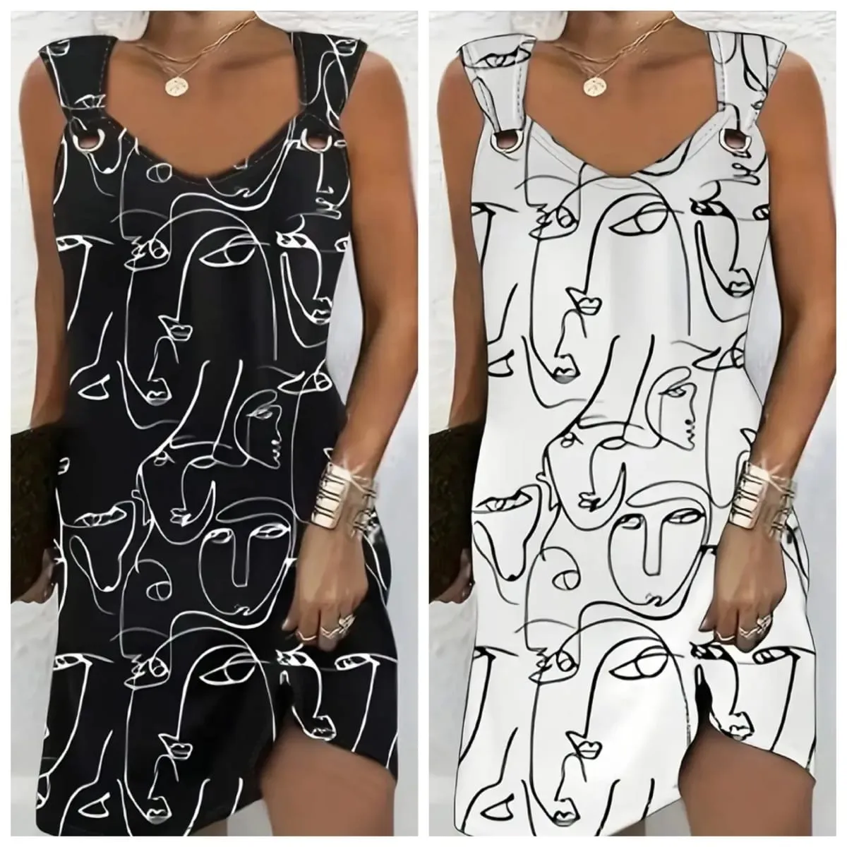 Summer Street Fashion 3D Abstract Pattern Button Design Dress Women's Casual Print Dress — image 1