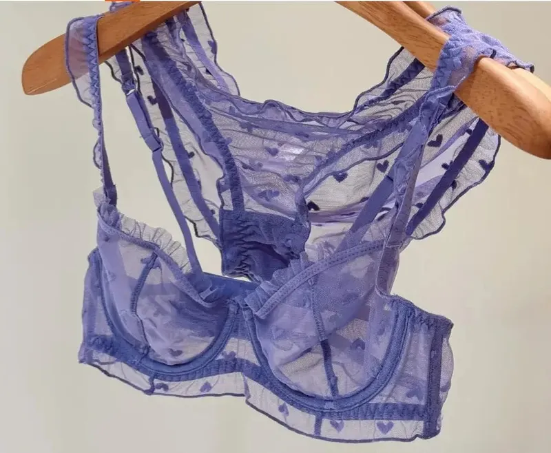 Sexy Satin Triangle Cup Non-Marking Bra Set Comfortable Wireless Lingerie for Large Breasts