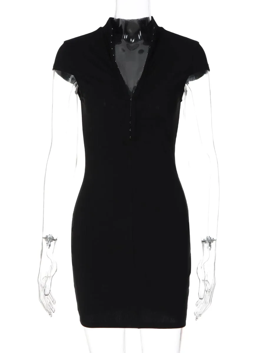 Hugcitar Fashion Solid Short Sleeve Buttons Sexy Slim Mini Dress Summer Women Casual Clothes Streetwear Party Club Sundress — image 6